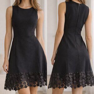 Akris Punto Black Fit & Flare Dress Size 2 Lace Hem Sleeveless Designer